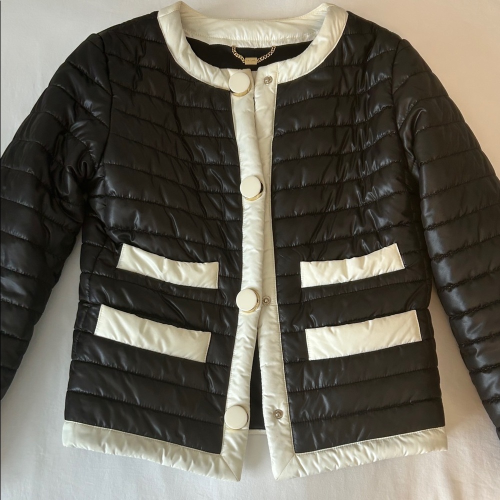 Kate Spade Black and Cream Puffer Jacket S